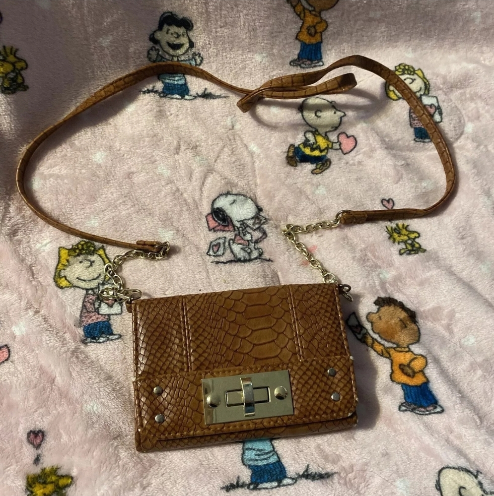 Unbranded Brown Reptile Skin Mini Crossbody Purse Bag Turn Latch Wallet Inserts